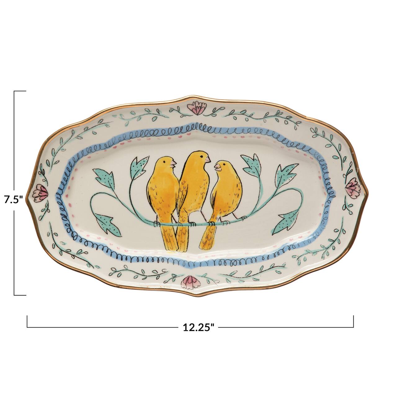 Hello Honey® 12" Multicolor Decorative Ceramic Platter with Painted Bird Design